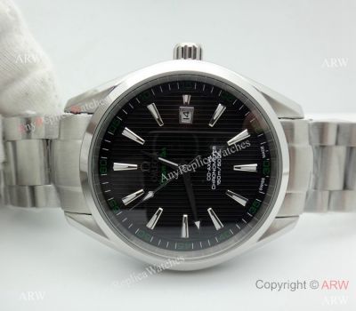 Replica Omega Watch Seamaster Co-Axial Black Face w/ Green Arabic